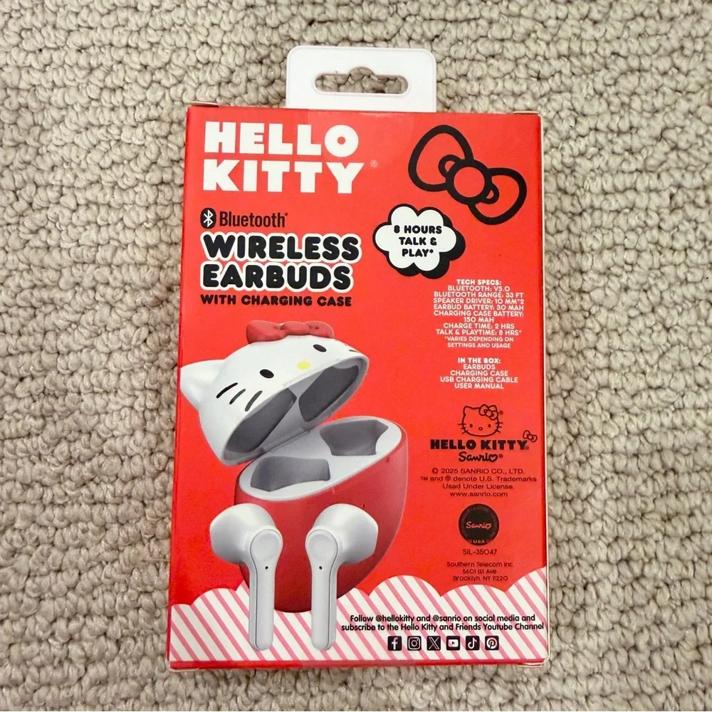 Hello Kitty Red and White Bluetooth Earbuds with Character Charging Case